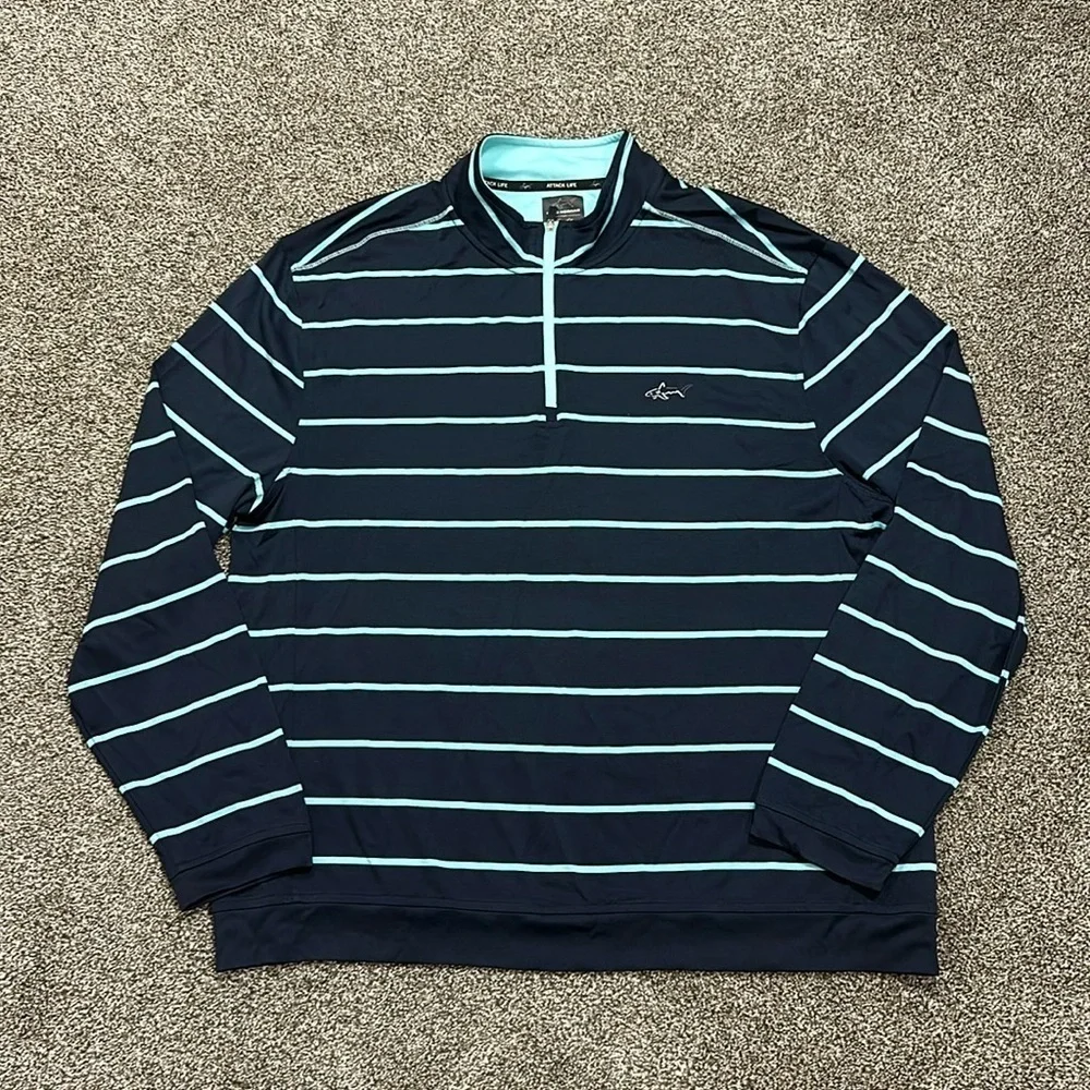 Greg Norman Tasso Elba navy and teal pullover 1/4 zip warm up golf shirt large